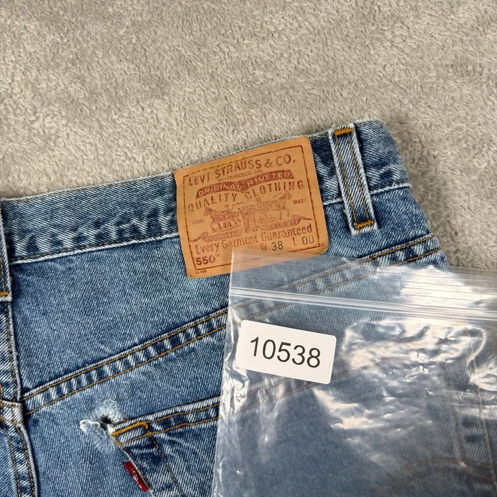 Levis 550 Mens 38 Blue Jean Shorts Medium Wash Denim Red Tab Vintage 90s Y2K